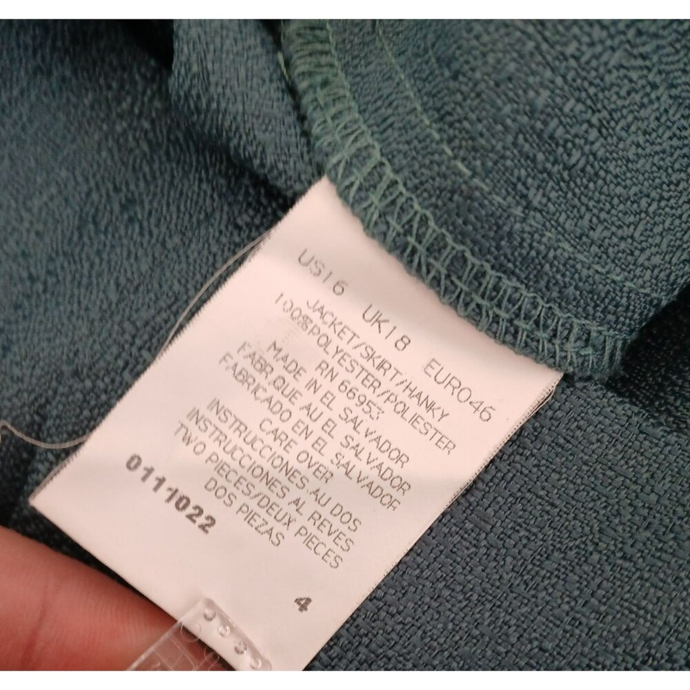 Vintage Leslie Fay Teal Short Sleeve Blazer Jacket Gold Buttons Women's Size 16 - Picture 13 of 13
